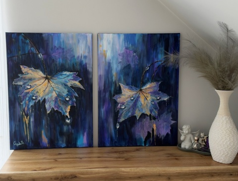 Dyptyk akrylowy 2x 50x70 cm „Liście wyobraźni”