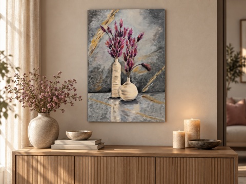 Obraz 40x60 cm – Dekoracyjne trawy w wazonach