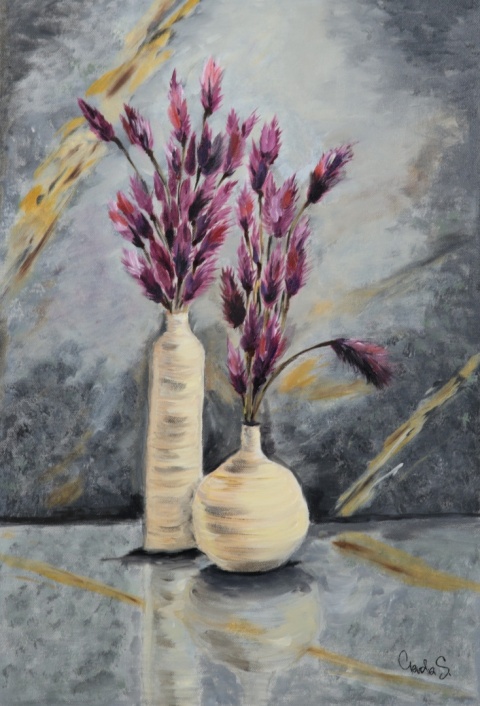 Obraz 40x60 cm – Dekoracyjne trawy w wazonach
