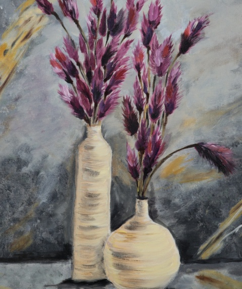 Obraz 40x60 cm – Dekoracyjne trawy w wazonach