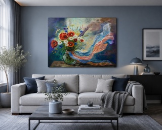 Obraz olejny 100x80 cm „Taniec na wietrze”