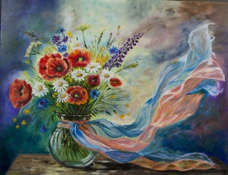 Obraz olejny 100x80 cm „Taniec na wietrze”