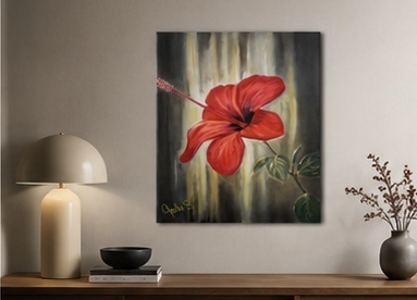 Obraz olejny 40x50 cm "Czerwony hibiskus"