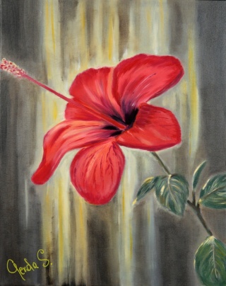 Obraz olejny 40x50 cm "Czerwony hibiskus"