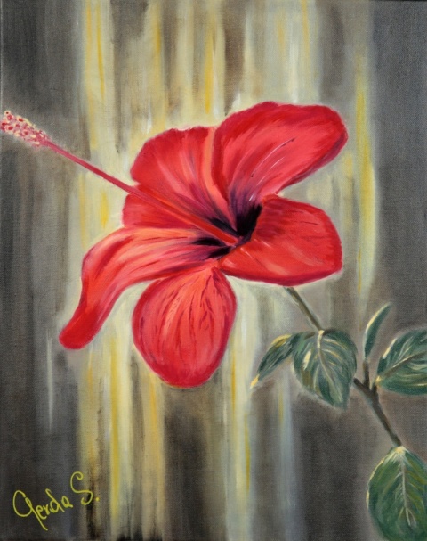 Obraz olejny 40x50 cm "Czerwony hibiskus"