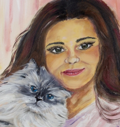 Obraz olejny 50x60 cm – Kobieta z kotem