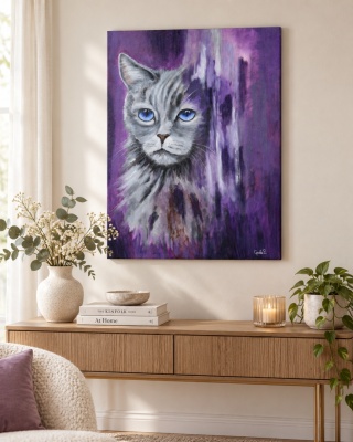 Obraz olejny 60x80 cm – Fioletowe spojrzenie