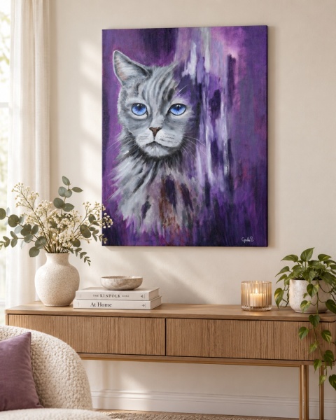 Obraz olejny 60x80 cm – Fioletowe spojrzenie