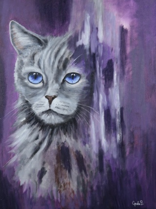 Obraz olejny 60x80 cm – Fioletowe spojrzenie