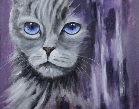 Obraz olejny 60x80 cm – Fioletowe spojrzenie