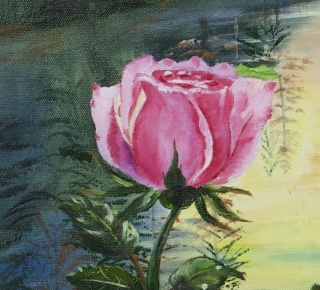Obraz olejny 60x80 cm „Róże nad jeziorem”