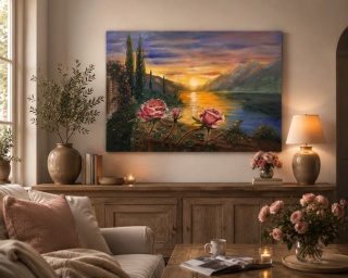 Obraz olejny 60x80 cm „Róże o zachodzie”