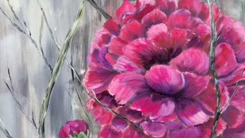 Obraz olejny 60x80 cm "Różowa piwonia"
