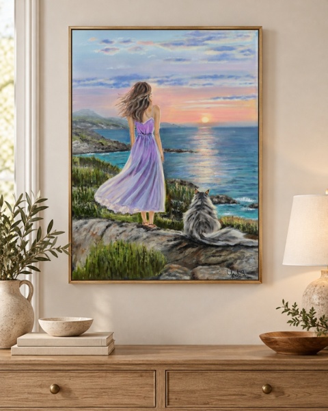 Obraz olejny 60x80 cm „Tęsknota ma kolor morza”