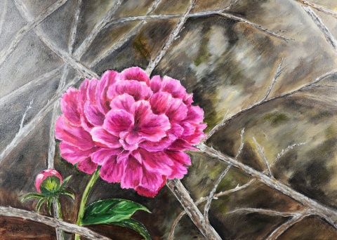 Obraz olejny 80x60 cm „Niepokorna Piwonia "