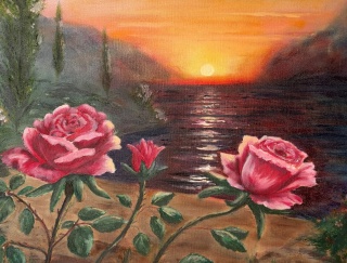 Obraz olejny 80x60cm „Tam, gdzie kwitnie wieczór”