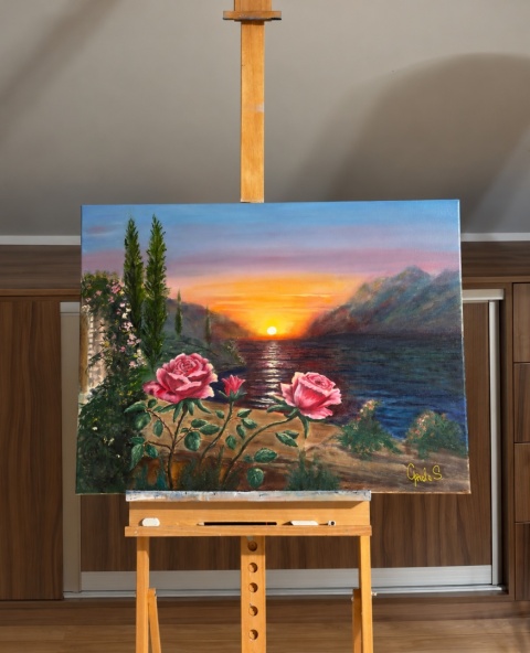 Obraz olejny 80x60cm „Tam, gdzie kwitnie wieczór”