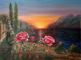 Obraz olejny 80x60cm „Tam, gdzie kwitnie wieczór”