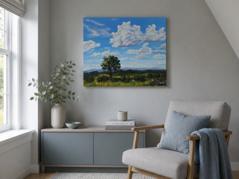 Obraz akryl + olej 40x50 cm „Samotne drzewo pod chmurami”