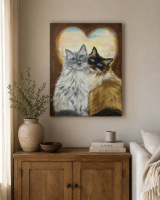 Obraz olejny 40x50 cm „Kocia bliskość”
