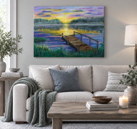 Obraz olejny 55x75 cm „Pomost o świcie”