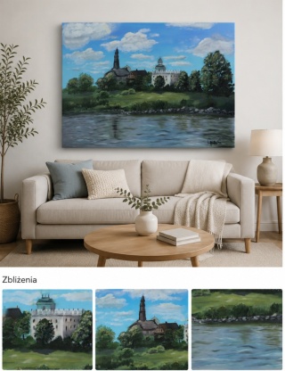 Obraz olejny 60x80 cm "Sandomierz nad Wisłą"